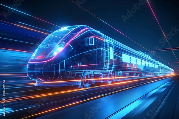Fototapeta modern train fast speed digital on blue technology background