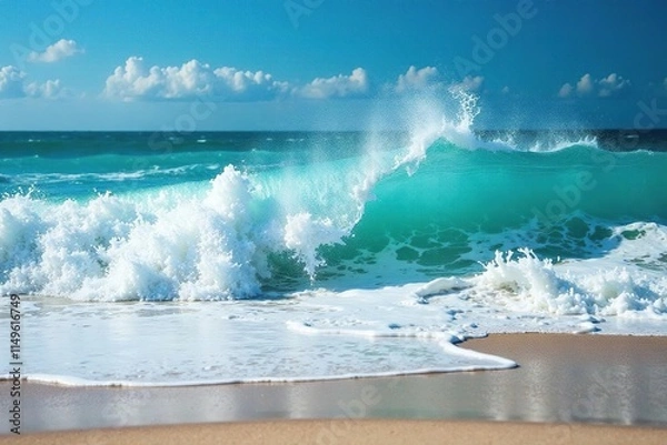 Fototapeta Ocean waves crashing against the shore with foamy surf and spray, surf, ocean