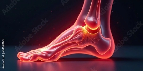 Fototapeta thick fibrous band connecting heel bone and ball of foot, heel pain reduction, Achilles tendon attachment