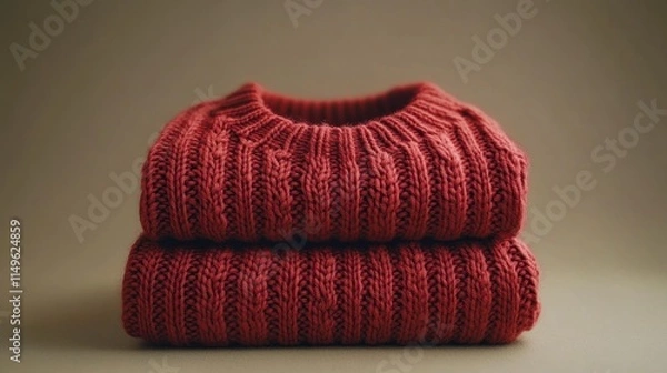 Obraz Two folded red knitted sweaters.