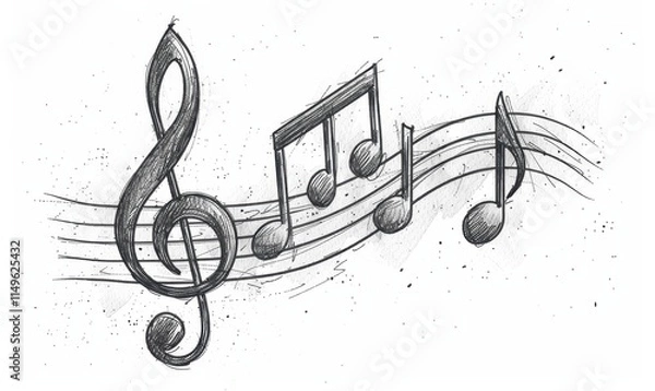 Fototapeta Creative continuous line drawing of abstract music notes forming rhythmic patterns on a white background for artistic expression