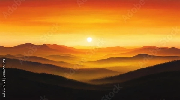Fototapeta Serene Mountain Landscape at Sunset with Warm Color Gradient