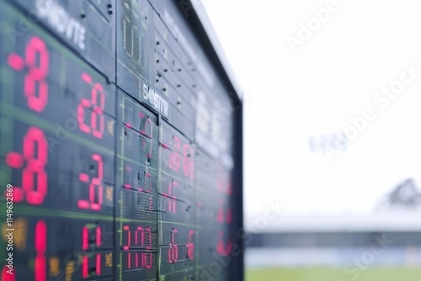 Obraz Cricket scoreboard showing team performance in a professional match setting.