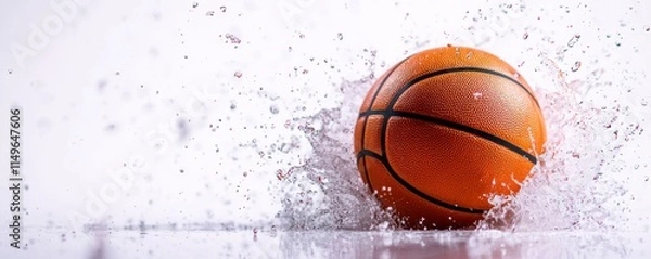 Fototapeta A basketball splashes through water, showcasing dynamic motion and energy in a vibrant, action-packed scene.