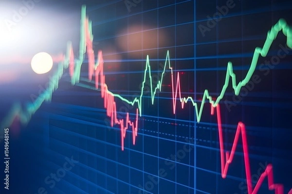 Fototapeta Stock market high and low indicators in red and green colors on a dark background