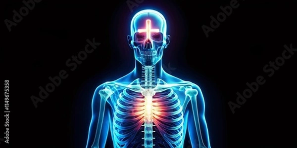 Fototapeta Spiritual Core: X-Ray Skeleton with Minimalist Cross - Fashion Photography