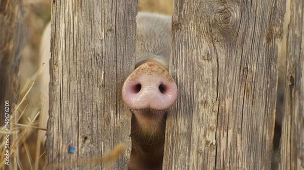 Obraz The Pig Peeking Through Fence