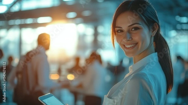 Obraz The Smiling Businesswoman with Tablet