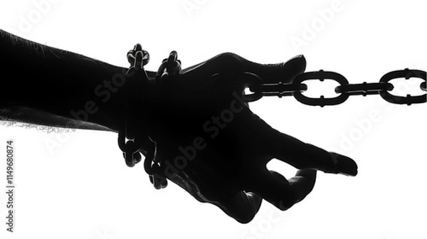 Obraz Abuse of power, A pair of hands chained to a chain,  vector silhouette, Juneteenth Day Freedom, International day for the remembrance of the slave trade and its abolition concept, Generative Ai