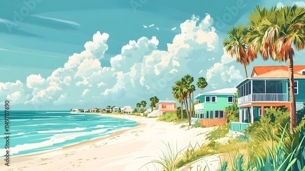 Obraz Beachfront Homes Under a Summer Sky