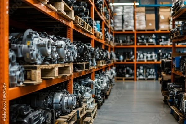 Obraz Well organized warehouse offering quality used engines and car parts for sale with repair services