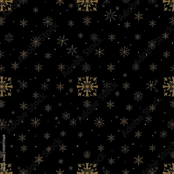 Fototapeta Golden Snowflakes Winter Pattern 