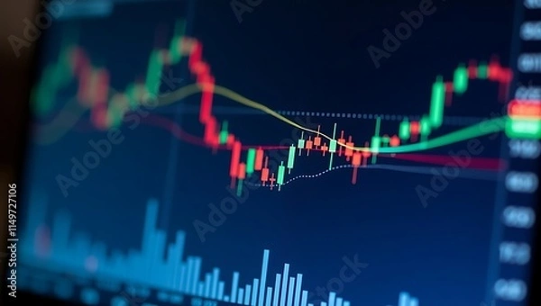 Fototapeta Dynamic Financial Stock Market Graph with Rising Candlestick Chart