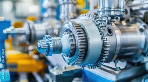 Fototapeta Close-up of Industrial Machine Gears and Components.