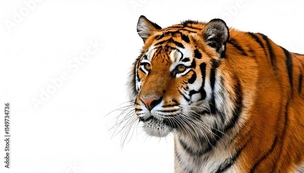 Obraz A tiger in full growth and isolated on white, showcasing strength and beauty, powerful wild animal in full display