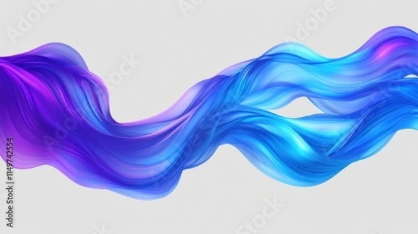 Obraz Flowing, dynamic, purple, and blue fabric on gray background.