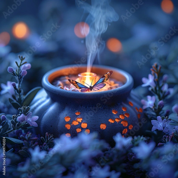 Obraz Candle beside a bouquet of flowers in a vase on a table generated AI