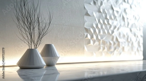 Fototapeta Textured white surface with geometric patterns and soft lighting for a sleek and modern vibe.