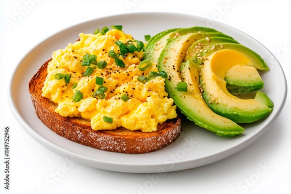 Obraz Scrambled Eggs with Avocado and Toast