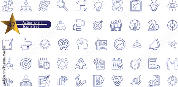 Obraz Action plan icon set. Containing planning, schedule, strategy,