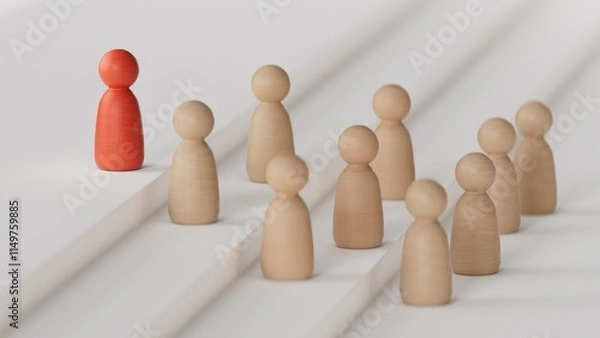 Fototapeta Chess pawn piece outstanding. Leadership concept. Unique individuality and standing out of crowd.3D rendering on white background.