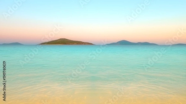 Fototapeta Serene seascape at twilight with distant islands