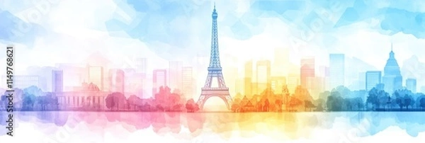 Fototapeta Colorful paris skyline with tower and cityscape reflection