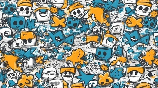 Fototapeta Vibrant street art mural urban location graphic design colorful environment close-up view creative expression