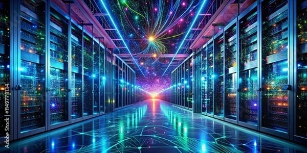 Fototapeta Surreal Server Room: Data Exchange in a 3D Cyber World