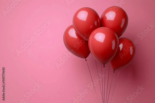 Fototapeta Red balloons float against a soft pink backdrop creating a festive atmosphere. Generative AI