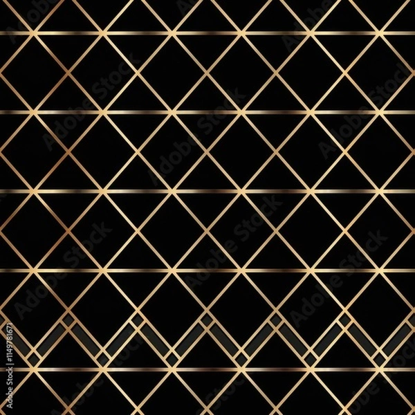 Fototapeta thin line grid net table geometric gold seamless pattern on black background abstract luxury simple outline