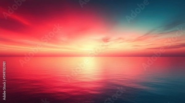 Fototapeta Vibrant sunset over calm ocean waters, reflecting fiery colors in the sky and sea.