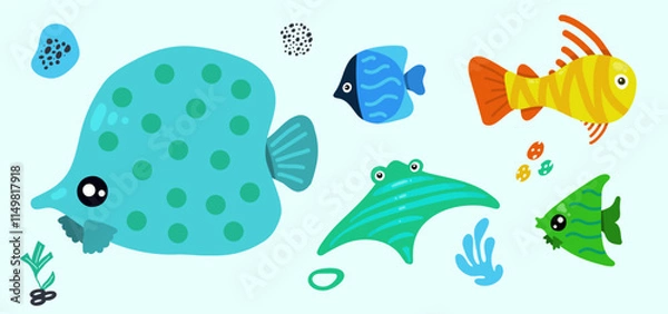 Fototapeta fish matching fun illustration. Ocean creature collection vector design