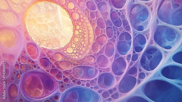 Fototapeta Abstract Cellular Structure: A Dreamlike Tapestry of Interconnected Bubbles in Vibrant Hues of Purple, Pink, and Blue
