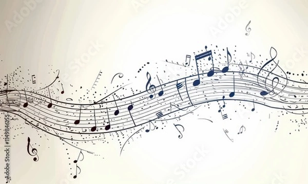 Fototapeta Embrace the rhythm with continuous line sketch of musical notes flowing on a light background