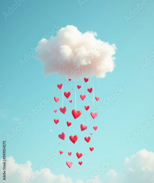 Fototapeta A tiny cloud raining hearts