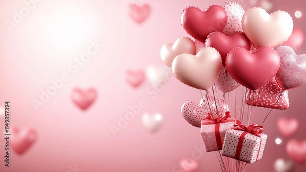 Obraz Heart Mothers Day and Valentine Celebration with Pink Ballon and Gifts