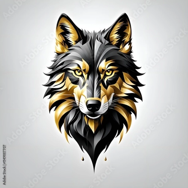 Obraz Black and gold wolf head.