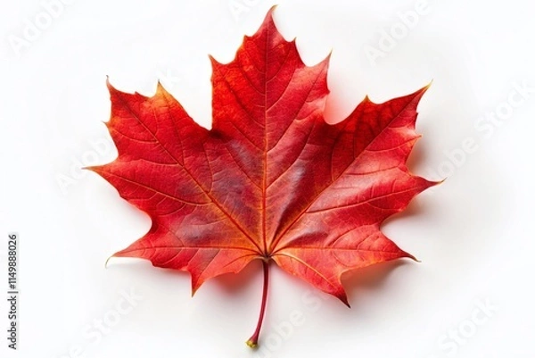 Fototapeta Vibrant Red Maple Leaf Isolated on White Background - Autumn Stock Photo