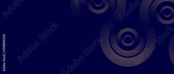 Fototapeta Shiny luxury gold circle pattern lines on dark blue background.