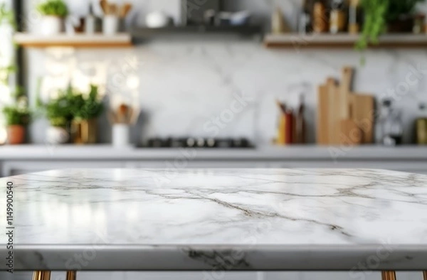 Obraz Empty marble kitchen counter with blurred background.