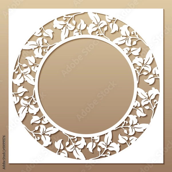 Fototapeta Openwork white frame with leaves.