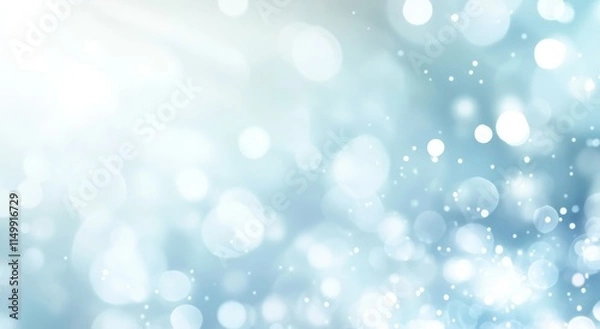 Fototapeta Abstract light blue bokeh background with glowing circles and sparkles.