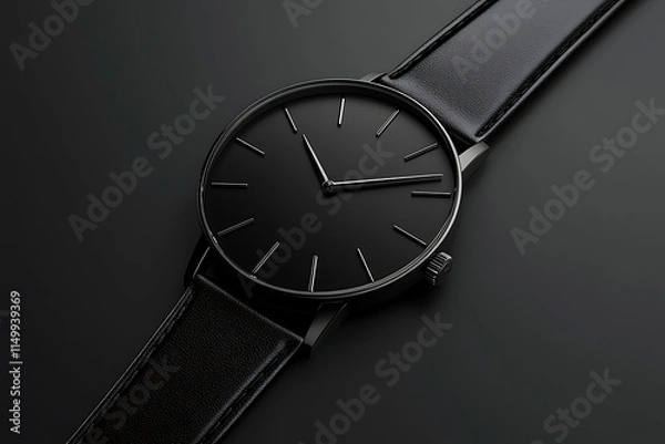 Obraz Sleek Black Leather Wristwatch - Minimalist Timepiece