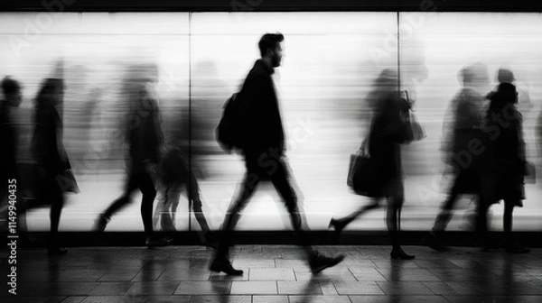 Obraz Blurred motion of people walking in a city.