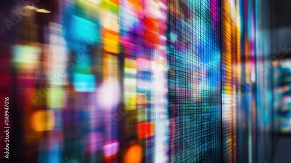 Obraz abstract blurred digital wall of multimedia screens displaying vibrant colors, images, and content for digital media, technology, and communication co