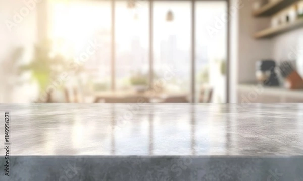 Fototapeta Empty kitchen counter with blurred background.