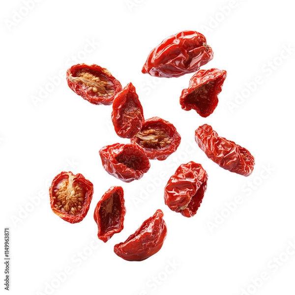 Fototapeta 3D Render of Falling Dried Tomato on Transparent Background, Full Depth of Field