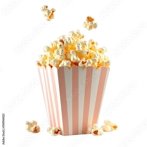 Fototapeta Popcorn in pink striped container with flying pieces
