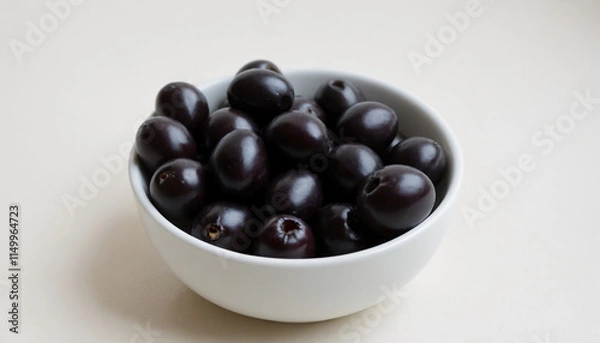 Fototapeta Bowl of Spanish olives in realistic style in black colors with copy space